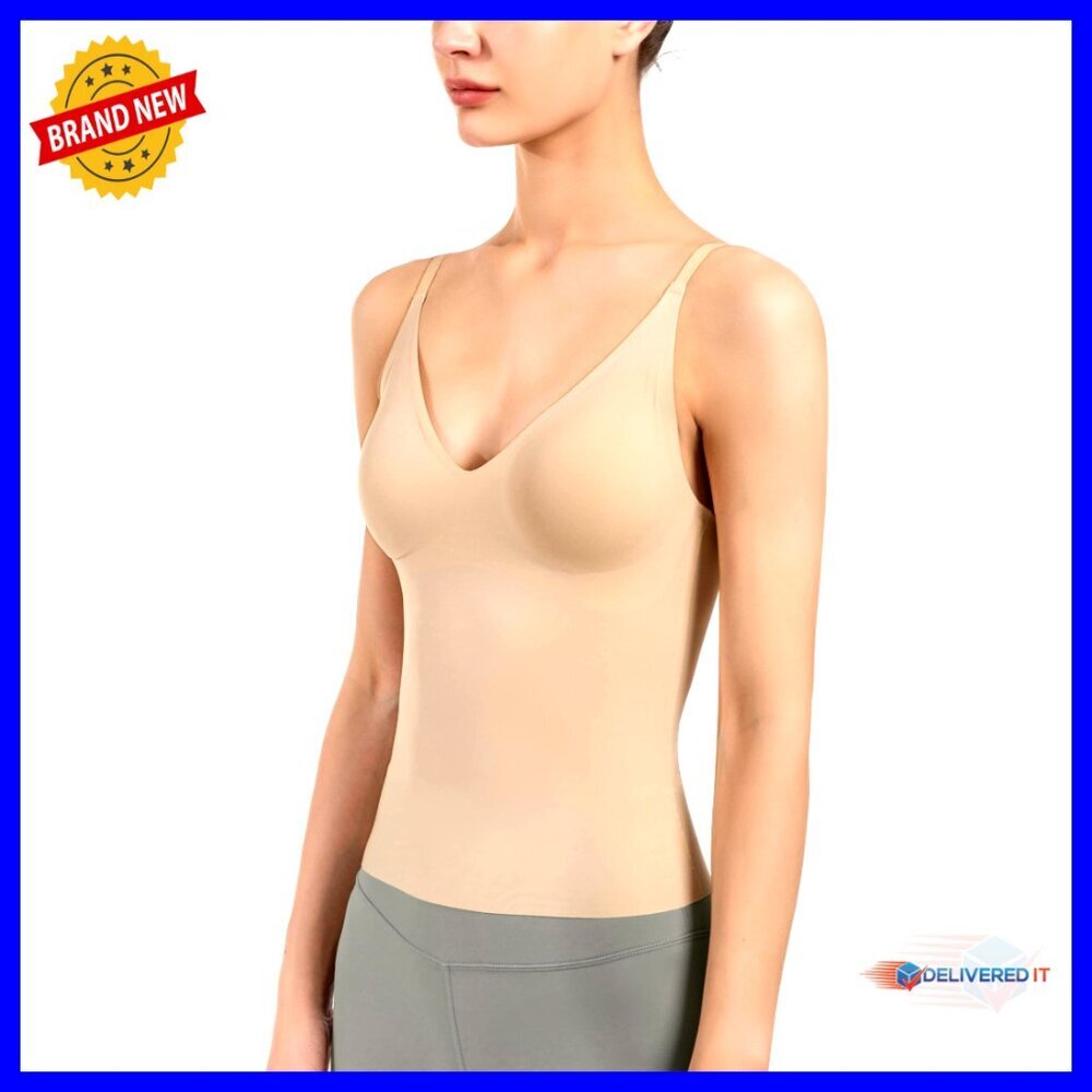 Seamless V-Neck Camisole with Built-In Bra, Adjustable Straps, Athletic Fit